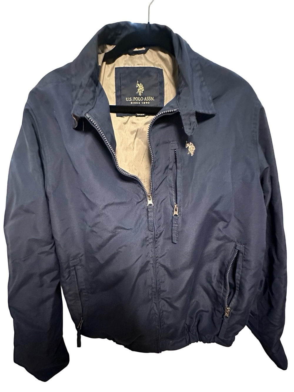 U.S. Polo Assn. Men's Navy Lightweight Zip Jacket with Tan Lining
